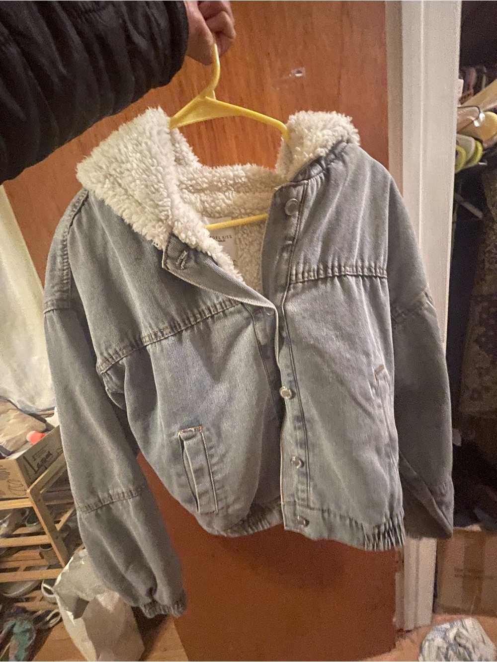 Angel Kiss Light Blue Denim Jacket with Cream Sherpa Hood